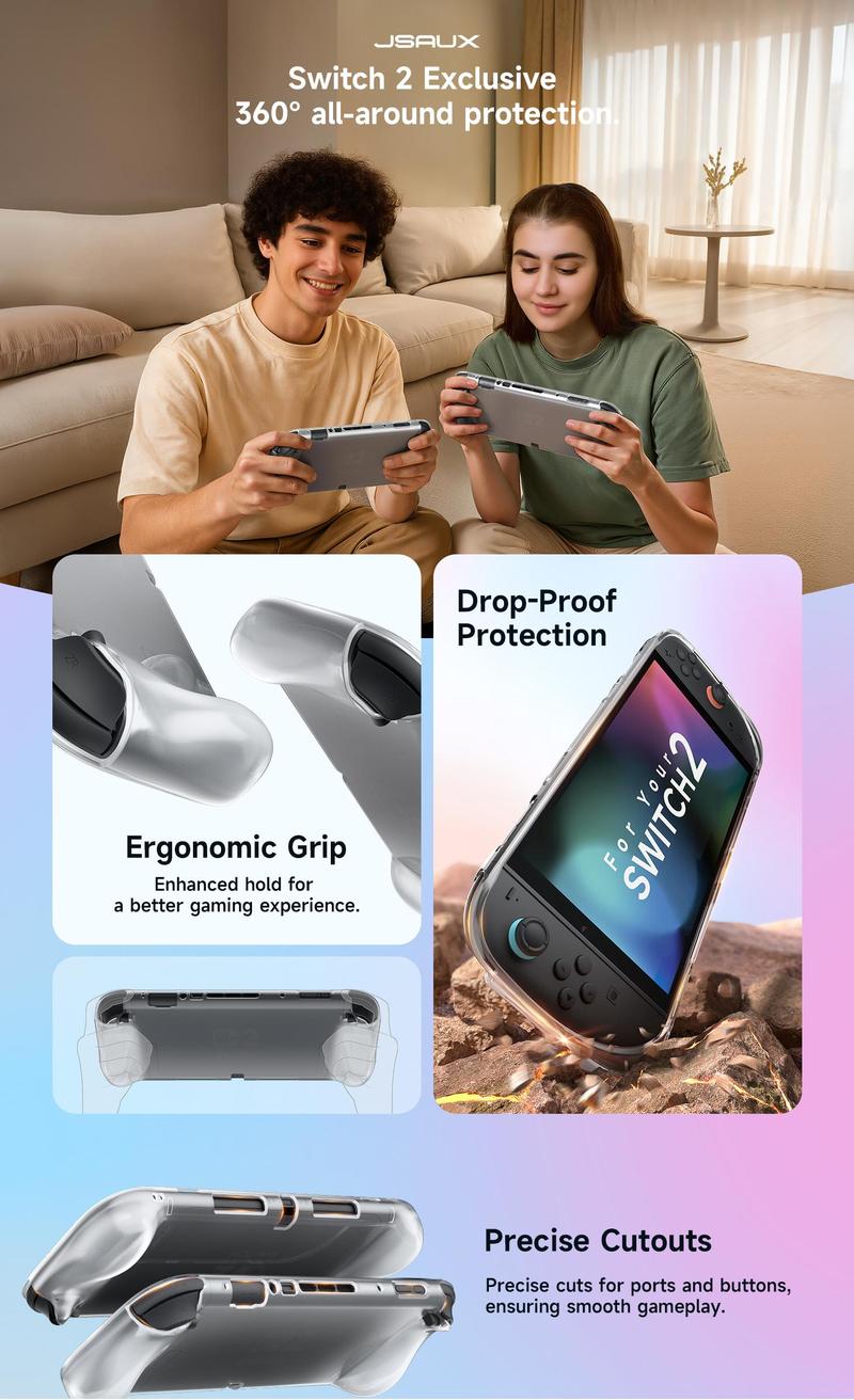 JSAUX Protective Case Designed for Nintendo Switch 2 2025, Portable Clear Cover Compatible for Switch 2 Case and JoyCon Controller, Accessories with Shock-Absorption and Slim Skin Shell-Clear