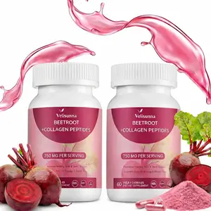Velisunna 750 mg Beet Root + Collagen Peptides Vegan Capsules ｜ For Circulation Support, Skin Glow & Joint Comfort, Daily Energy Boost in One ｜ Clean Non-GMO Formula ｜ 60 Capsules, 30-Day Supply For Men & Women Healthcare Edible