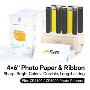 Hanin 4x6" Photo Paper & Ribbons Set for CP4100/CP6000 (216 Sheets + 4 Cartridges) – High-Quality Thermal Transfer Refill Kit