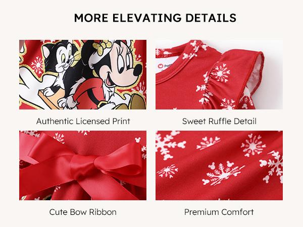 PatPat Disney Baby Girl Dress Mickey & Friends Print with Bow Holiday Outfit for Photos Festive Mickey & Friends Print Dress，easter