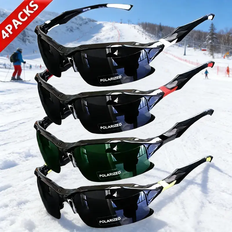 Rimless Polarized Sports Sunglasses 4-Pack Unisex Outdoor Sun Protection Lightweight Windproof for Baseball Running Fishing Golf Driving Travel