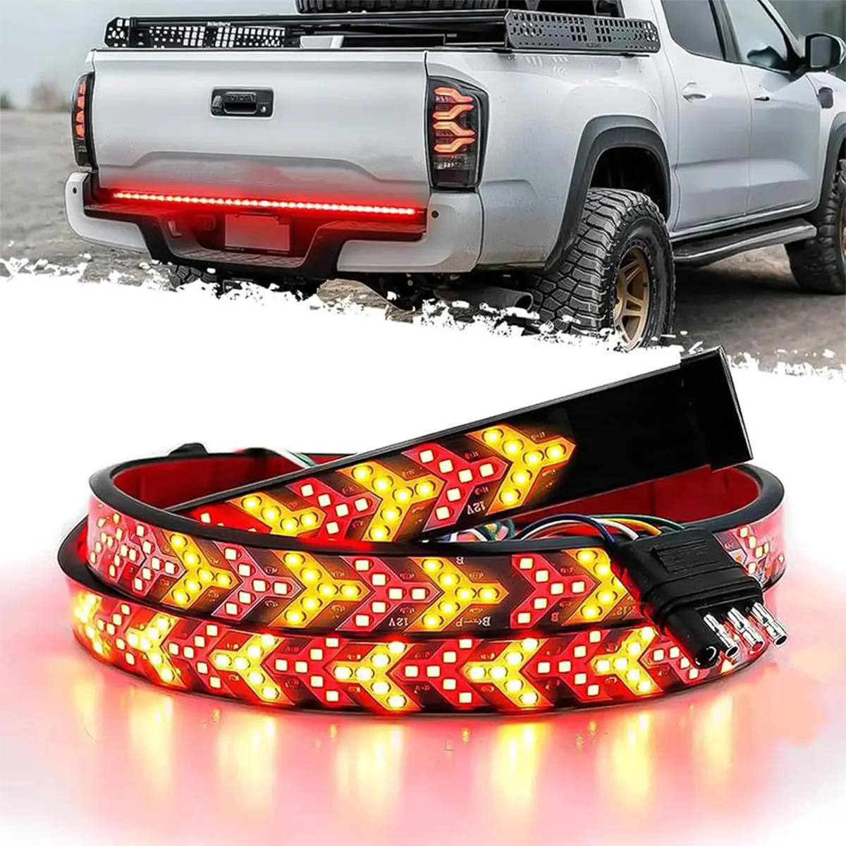 60 Inch Triple Row LED Tailgate Light Bar – Waterproof 12V DC, Full Function Brake, Reverse & Amber Turn Signal, Universal for Pickup, Trailer, SUV, RV & Van