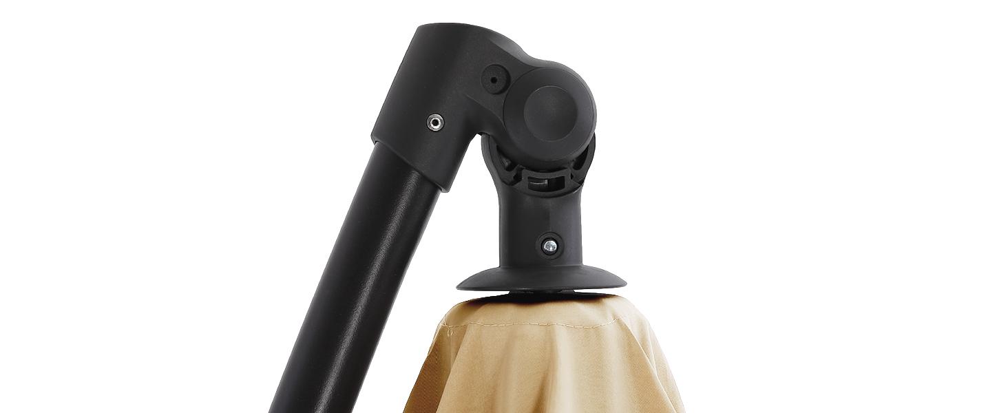 [With Base] 10ft Offset Outdoor Patio Umbrella with Base & Solar Light, Easy Tilt & Crank, Adjustable UPF 50+ UV Protection for Garden, Backyard & Poolside