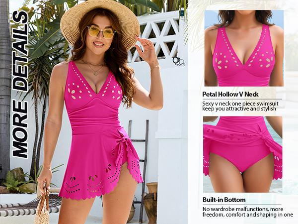 Blooming Jelly Womens Tummy Control One Piece Swimsuit Bathing Suits V Neck Swimdress Modest Swim Suits