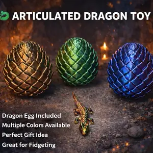 6 Inch Articulated Dragon with Egg Home Set - Decorative Ornaments for Stress Relief & Fantasy Fans - Made in USA Durable Materials