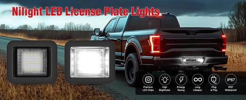 Nilight License Plate Lights Compatible with 2015 2016 2017 2018 2019 2020 Ford F150 Raptor Clear Lens Black housing 6000K White 2PCS Pack