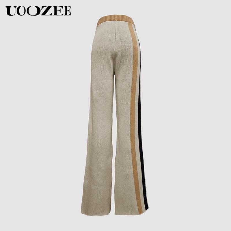UOOZEE Loose Striped Round-Neck Pullovers Sweater Tops & Loose Wide Leg Striped Casual Pants Set Viscose Nylon Knitting Women's Clothing Suits Long Sleeve(The bottom is a bit small. It is recommended to choose one size larger)