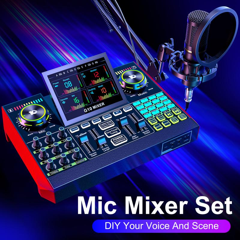 Tenlamp G10-BM800 Cantilever Sound Card Kit, Upgraded Cantilever Bracket, Customizable Sound Effects, Condenser Microphone, Suitable for Live Streaming, Gaming, Vocal Podcasting, 2-Level Noise Cancellation, and Computer Audio Mixing