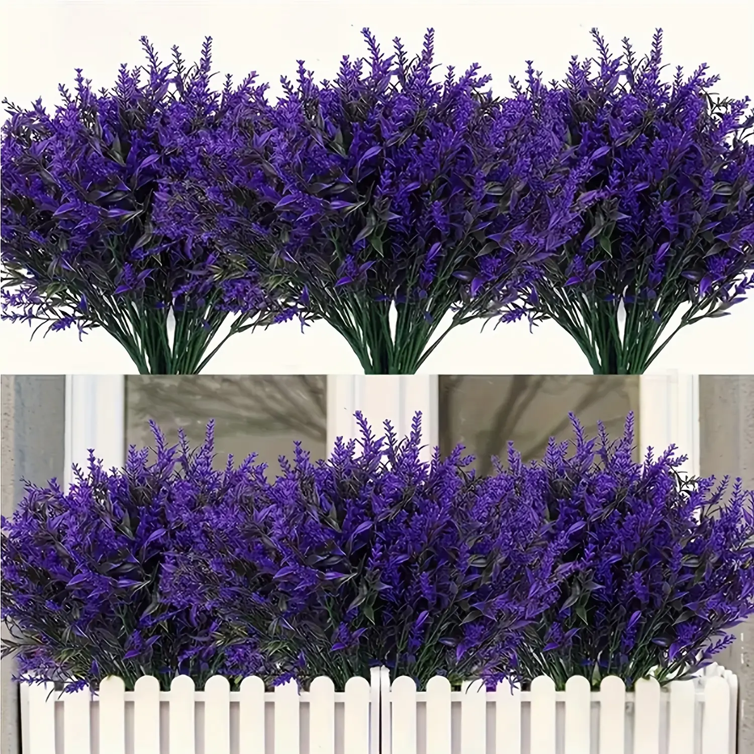 12/24 pieces purple UV resistant outdoor artificial lavender flowers-front porch courtyard decoration with bright plastic fake plants weatherproof low maintenance simulated flowers suitable for outdoor fake flowers in pots Decorative Fruit