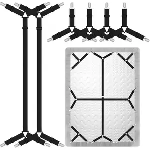 Bed Sheet Straps,6 PCS Secure and Fitted Sheet Straps for Full Size Bed,Adjustable Sheet Clips Elastic Fasteners Holders for Corners,Enhance Your Sleeping Experience(Black)