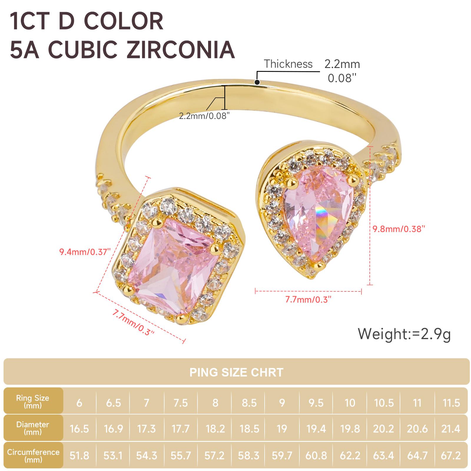 MEIITRUE 14K Gold Plated Statement Rings for Women, Pear & Emerald Cut 5A Cubic Zirconia Rings, Adjustable Open Rings