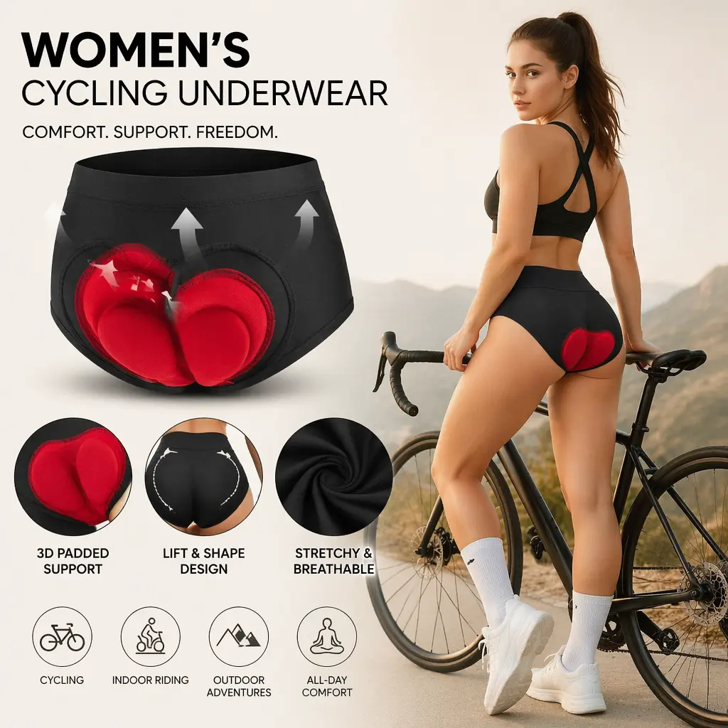 Women's 3D Padded Cycling Underwear, High Waist Athletic Compression Shorts, Breathable Stretchy Fabric for Butt Lifting & Slimming Support, Activewear Shorts, Stretch Fabric, Gym Sports Shorts, Female