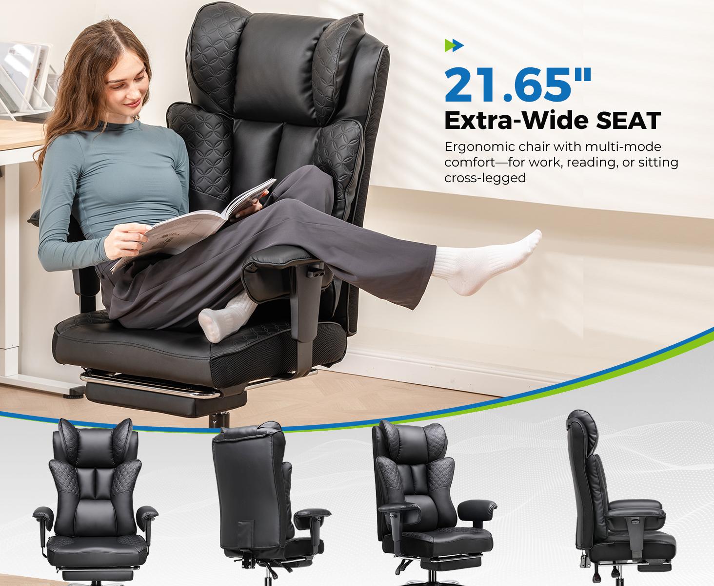 GTPLAYER Big and Tall Office Chair 400LBS Wide Ergonomic Gaming Chair with Deluxe Embossing Designed Leather, 150° Reclining, Adjustable Soft Armrests, Pocket Spring Back Support, and Pillow