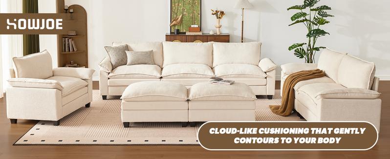 【2-3 Packages】110-143 Inch Modular Couch Sectionals with Ottoman, Big Comfy Cloud Couches, L/U Shaped 4 Seat Modular Sectional Sofa, Modern Cloud Sectional Couches for Living Room, Deep Seat Sofa
