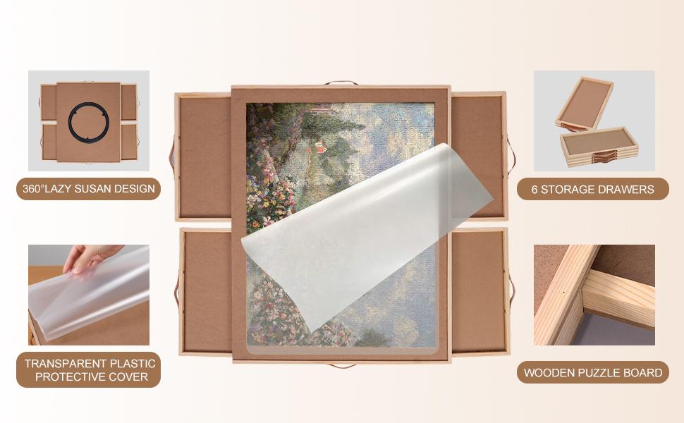 1500 Pieces Rotating Puzzle Board for Adults and Kids, 35" x 27" Wooden jigsaw Puzzle Table, 6 Drawers, Spinning Puzzle Board- Perfect Birthday