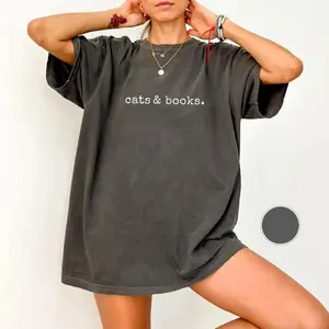 Cats & Books T-Shirt, Book Lover Shirt, Bookish Tee, Reading Tshirt, Gift for Cat Lovers, Bookworm Gift, Librarian Outfit