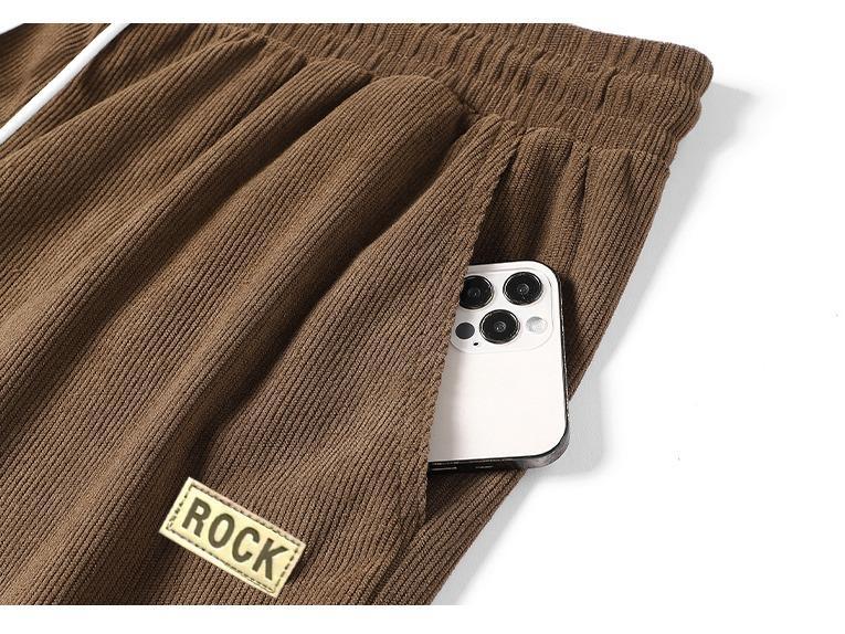 Men's solid color retro spring and autumn loose straight corduroy new vertical tube elastic casual sweatpants, retro texture, with drawstring pockets, soft, breathable and comfortable, suitable for daily leisure sports hiking