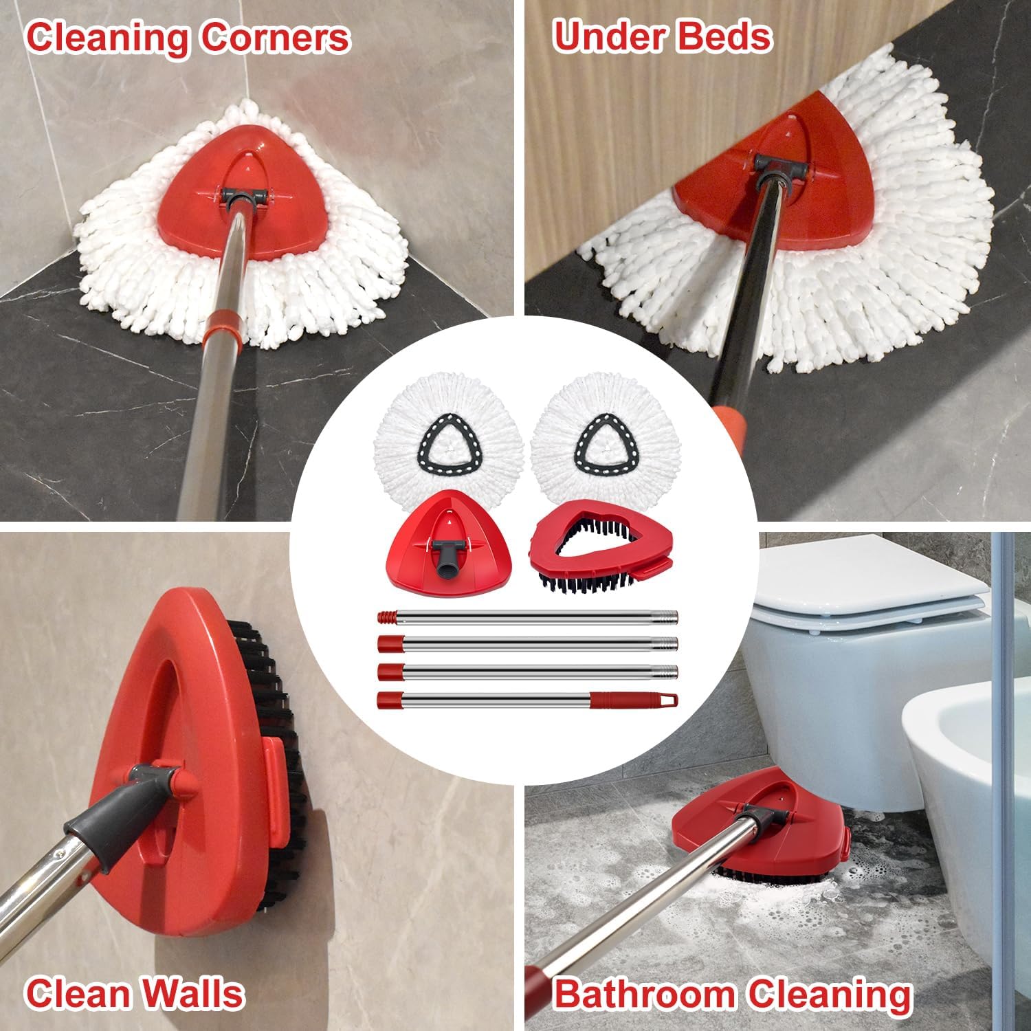 Spin Mop Head Replacement & Shower Floor Scrubber  Set (No Bucket), Compatible with O Cedar EasyWring 1-Tank System,Microfibre  Mop Refill Heads for Cleaning All Hard-surfaced Floor, Easy to Replace Easy to Clean