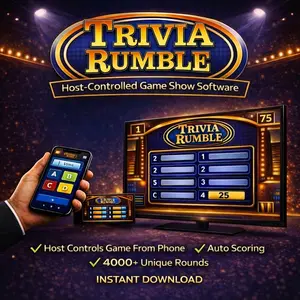 Trivia Rumble Family Game Show Software | Host Controls from Phone | Auto Score | 4000+ Unique Rounds | Party Game for Adults & Families