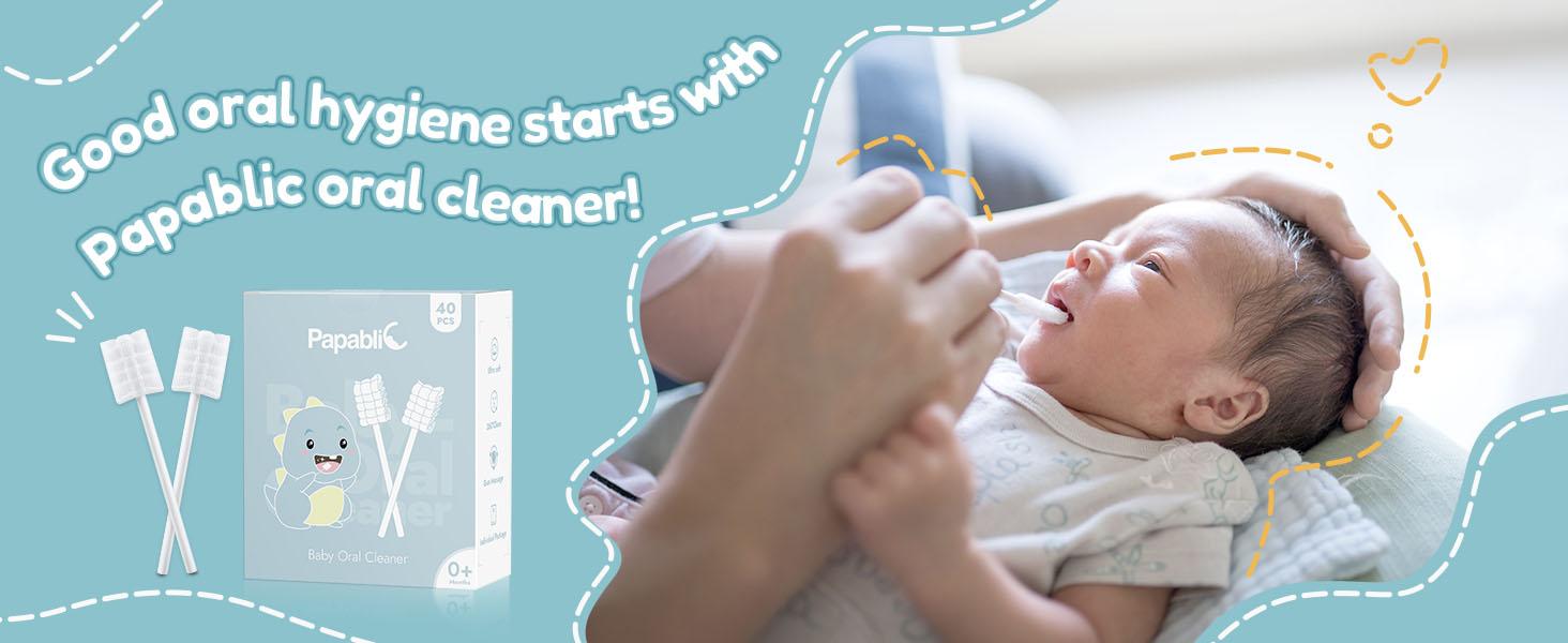 Papablic 40-Pack Disposable Baby Tongue Cleaner, Paper Handle & Gentle Gum Care, Newborn Essentials 0-24M, Limited Stock!