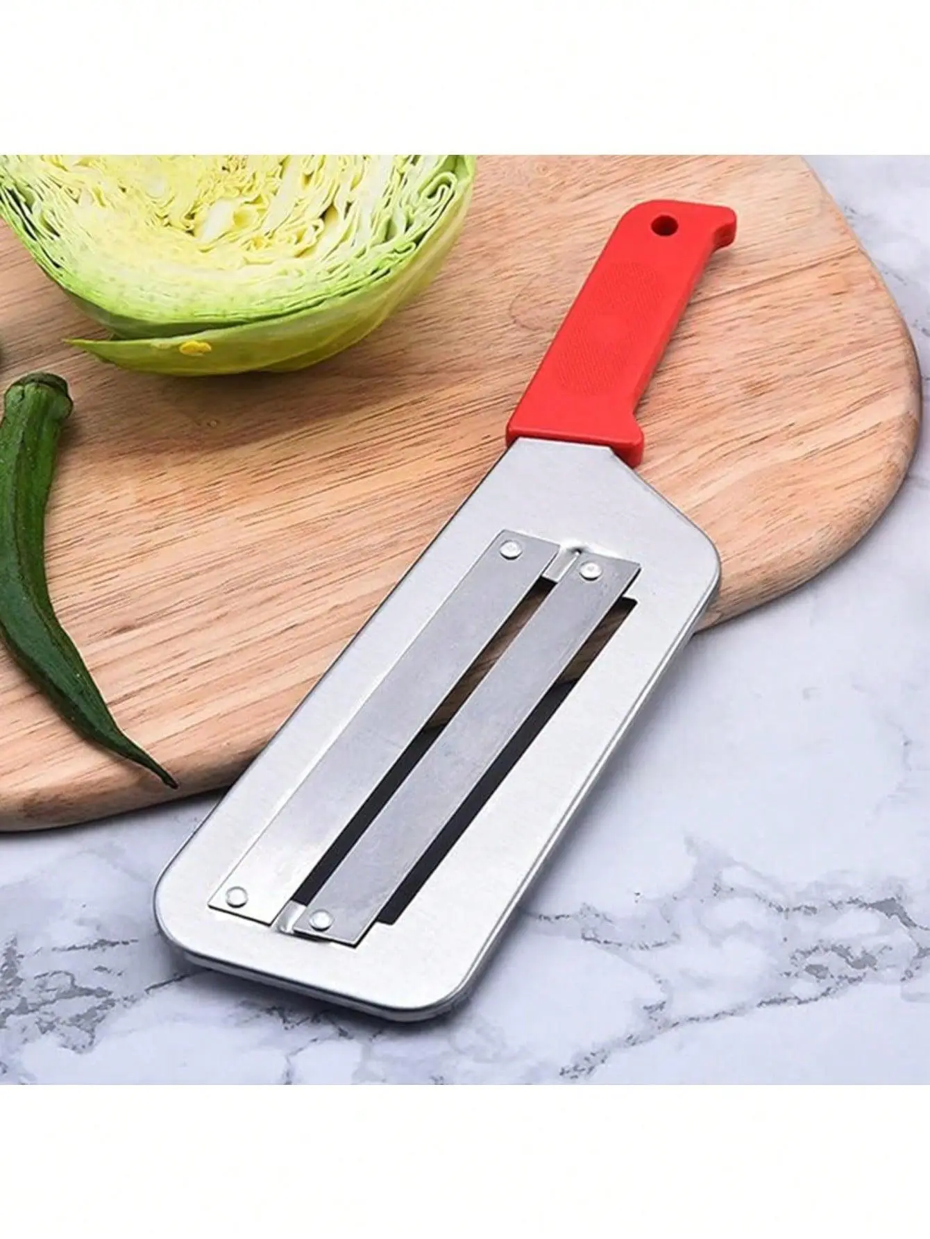 Stainless Steel Cabbage Chopper Shredder Utensil - Sharp Blades, Black & Red Handle, Everyday Use Kitchen Tool for Shredding Veggies, Sauerkraut & Coleslaw Prep, Utensils, Shreds Veggies