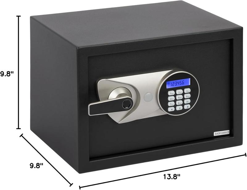 BlackSmith Home Safe 1.0 Cub Biometric Safe Box Fingerprint Recognition Security Safe with Keys Keypad Lock Box Secure Jewerly Valuables Wall Mount Cabinet Safe with LCD Display Dual Alarm System