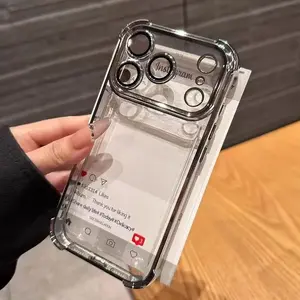 Transparent electroplated four-corner airbag shockproof and anti-drop phone case. Suitable for iPhone 17 Pro Max, 16/15/14/13/12/11 Pro Max, and Samsung S25, S24, S23 (airbag shockproof transparent protective case).