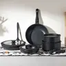 12pc Nonstick Cookware Set with Removable Handles, Stackable Pots and Pans Set for Induction, Gas & Electric, PFOA Free Granite Kitchen Set