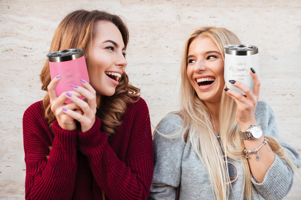 Stainless Steel Wine Tumbler 4 Pack,Insulated Wine Glasses Set with Lids and Straws, Wine Tumblers with sayings, (Multi-Color 4 Pack, 12 oz) Springtok