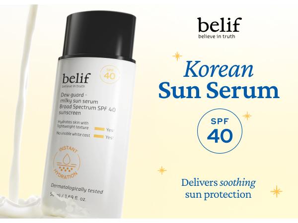 belif Milky Niacinamide Sunscreen SPF 40 – Lightweight & Invisible Sun Serum for Face with 7 Types of Hyaluronic Acid | No White Cast, Non-Comedogenic, Hydrating, Makeup-Gripping Primer (1.69 fl.oz)