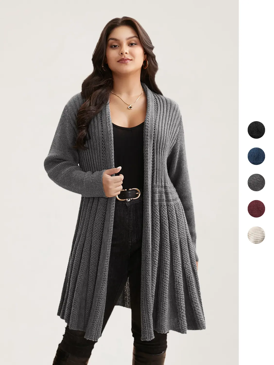 BloomChic Women's Plus Size Knitting Cardigan - Basic Textured Kimono Collar Tunic, Soft Long Sleeve Casual Knitwear for Curvy Plus Size Clothes, Casual Fashion Knitwear, Curvy Clothing,clothes for back to school,first day of school outfits