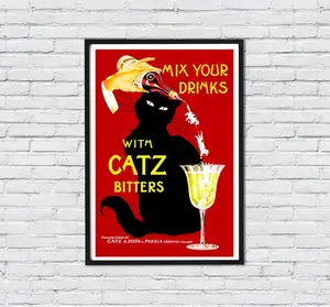 Mix Your Drinks with Catz Bitters Vintage Food&Drink Poster