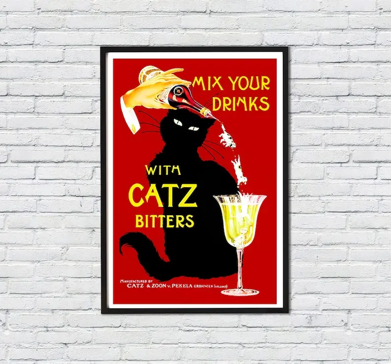 Mix Your Drinks with Catz Bitters Vintage Food&Drink Poster