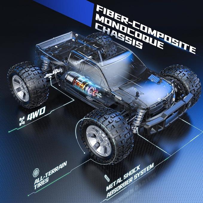 DEERC 1:10 Scale Large Hobby RC Cars, 48 KM/H Fast High Speed Remote Control Car, 4WD 2.4GHz Off Road Monster RC Truckk 2 Rechargeable Batteries