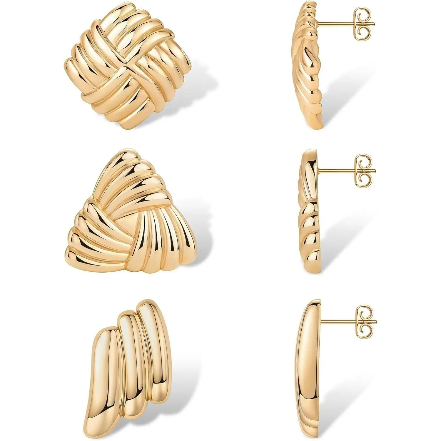 YADOCA  Chunky Gold and Silver Earrings Set 14K Plated Gold Vintage Statement Stud Earrings for Women Men Trendy Large Two Tone Studs Mixed Metal Earring Big Triangle Square Wing Earring Jewelry