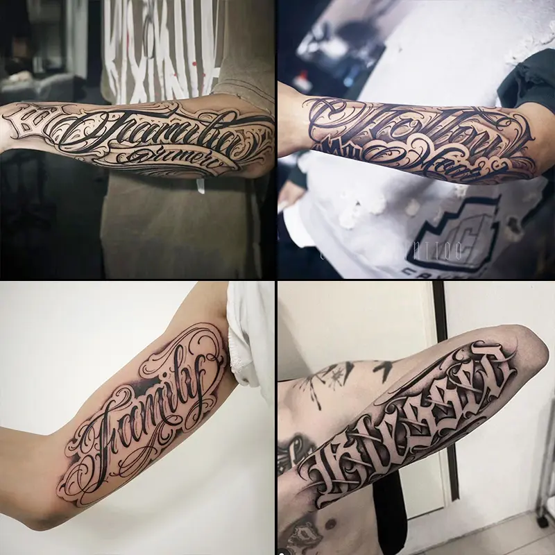 4-Piece Herbal Temporary Tattoo Stickers - English Calligraphy Styles, 7-15 Days Long-Lasting, Waterproof, Abrasion-Resistant, Natural-Looking, Ideal for Pain-Sensitive Individuals Avoiding Permanent Tattoos, Temporary Tattoos