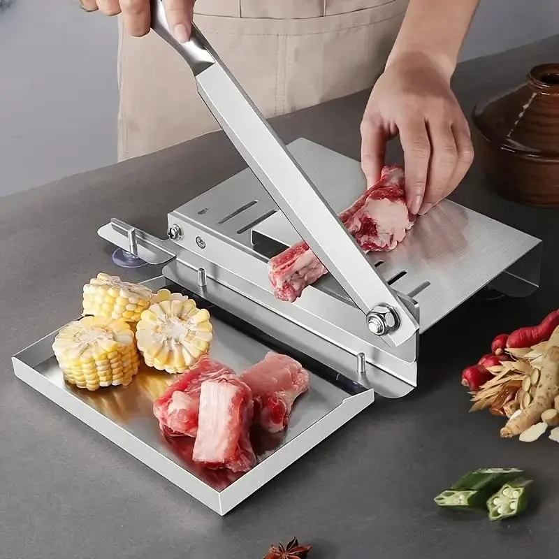 summerwins Handheld Stainless Steel Manual Slicer - Easy-to-Clean, User-Friendly Cooking Utensils, Portable Compact Kitchen Gadget, Cuts Meats, Vegetables, Bones, Meat Shredder, Ice Cream/Plate Holder, Finger Protection Tool, Manual Meat Slicer, Outdoor
