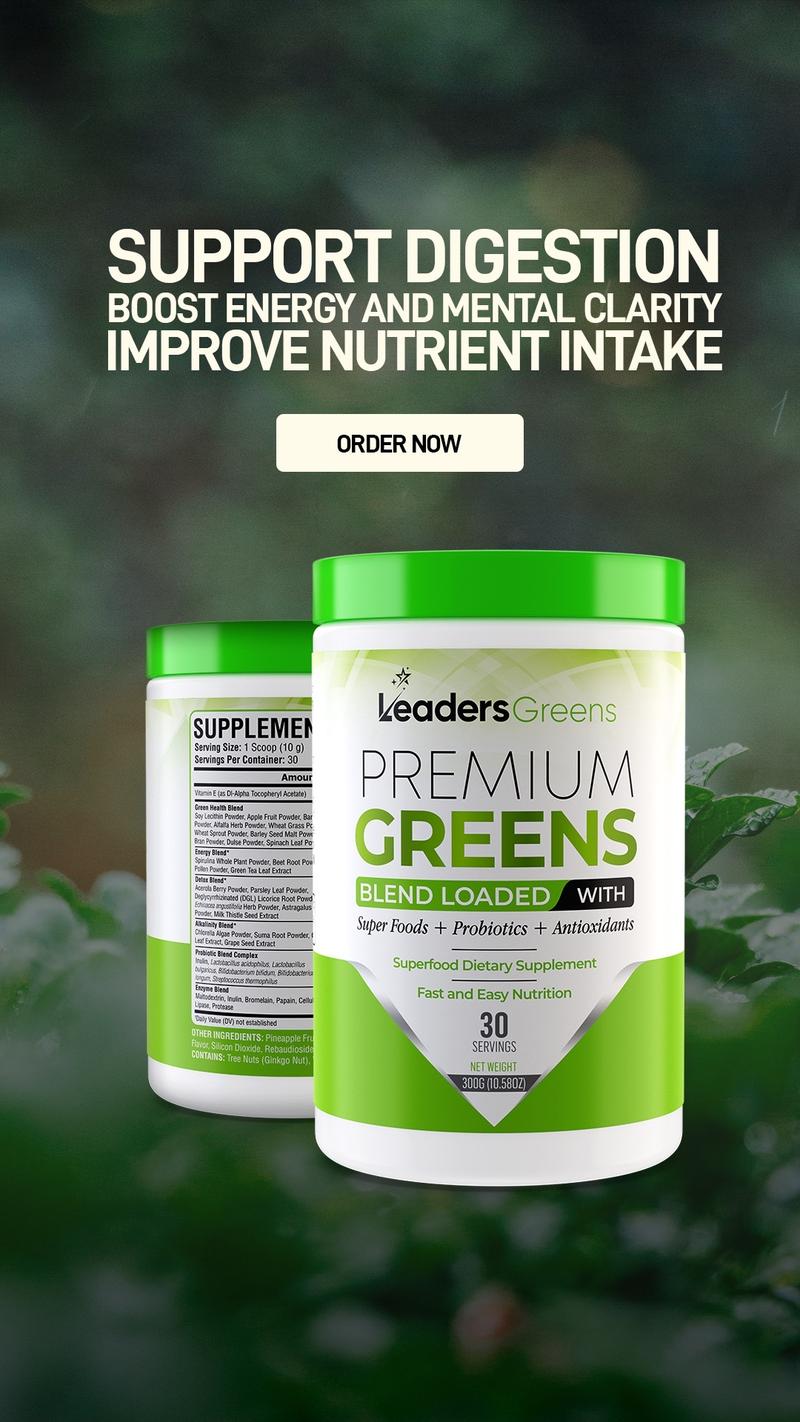 Leaders Greens Super Foods Powder for Bloating, Digestion & Energy