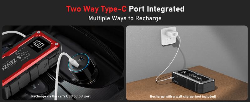 8000a Peak Portable Car Jump Starter with LED Light – Emergency Booster Battery Pack, Power Bank, Wireless Charging, Car Battery Jump Starter Tool​