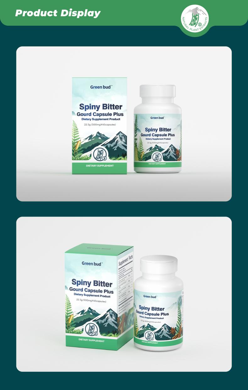 Green Bud 2 Spiny Bitter Gourd Herbal Capsules Contain Extracts of Bitter Gourd, Cinnamon, Ginseng, and Mulberry Leaves, etc.