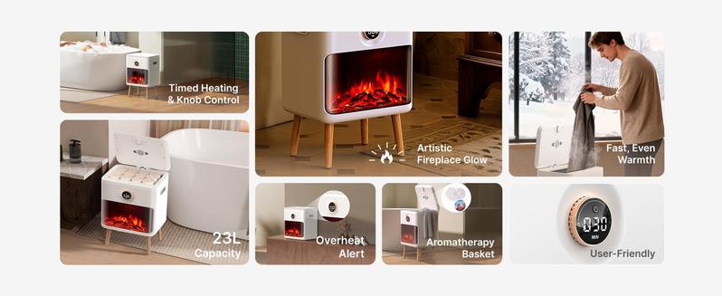 FEPPO Towel Warmer, 23L Large Capacity Luxury Towel Warmers for Bathroom with HearthGlow Display, Rotary Timer Control & LED Countdown, Fits 2 Large Towels, Bathrobes, Blankets, Pajamas