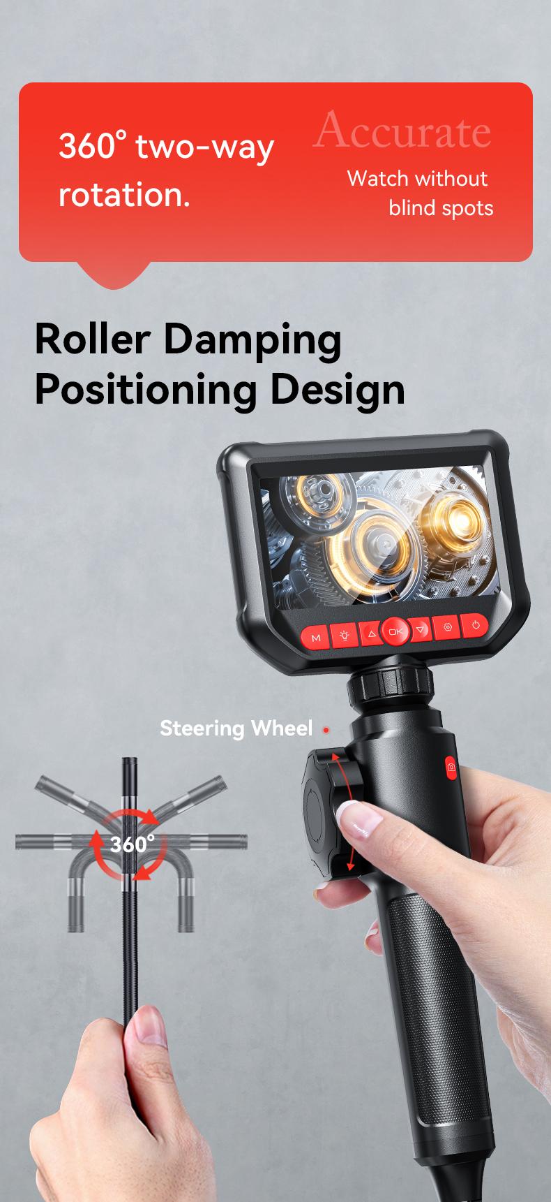 Two-Way Articulating Borescope with Light HD Inspection Endoscope Camera 8mm 1080P 8 LEDs 1m Cable Flexible Mechanic Fiber Optic Snake Scope Cam for Wall Automotive Engine Inspection Alternator Tester