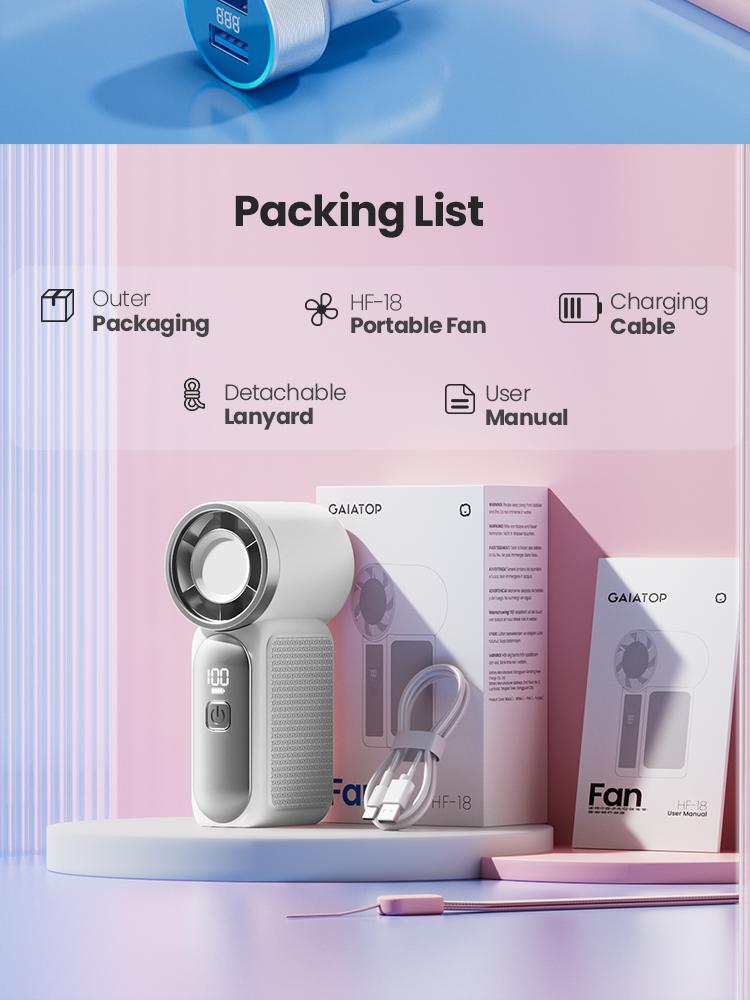 GAIATOP Super Mini Handheld Fan, Small Purse Fan for Women, Pocket Fan, Makeup Fan, High-Speed Turbo, 6-Gear Adjustable with LED Display, USB Rechargeable, Portable Fan for Travel, Outdoor, Girls   Valentine's Day gift