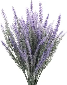6 Bundles Artificial Lavender Stems, Purple Faux Flowers, 15-inch Decorative Floral Spray Faux Flower Bouquet