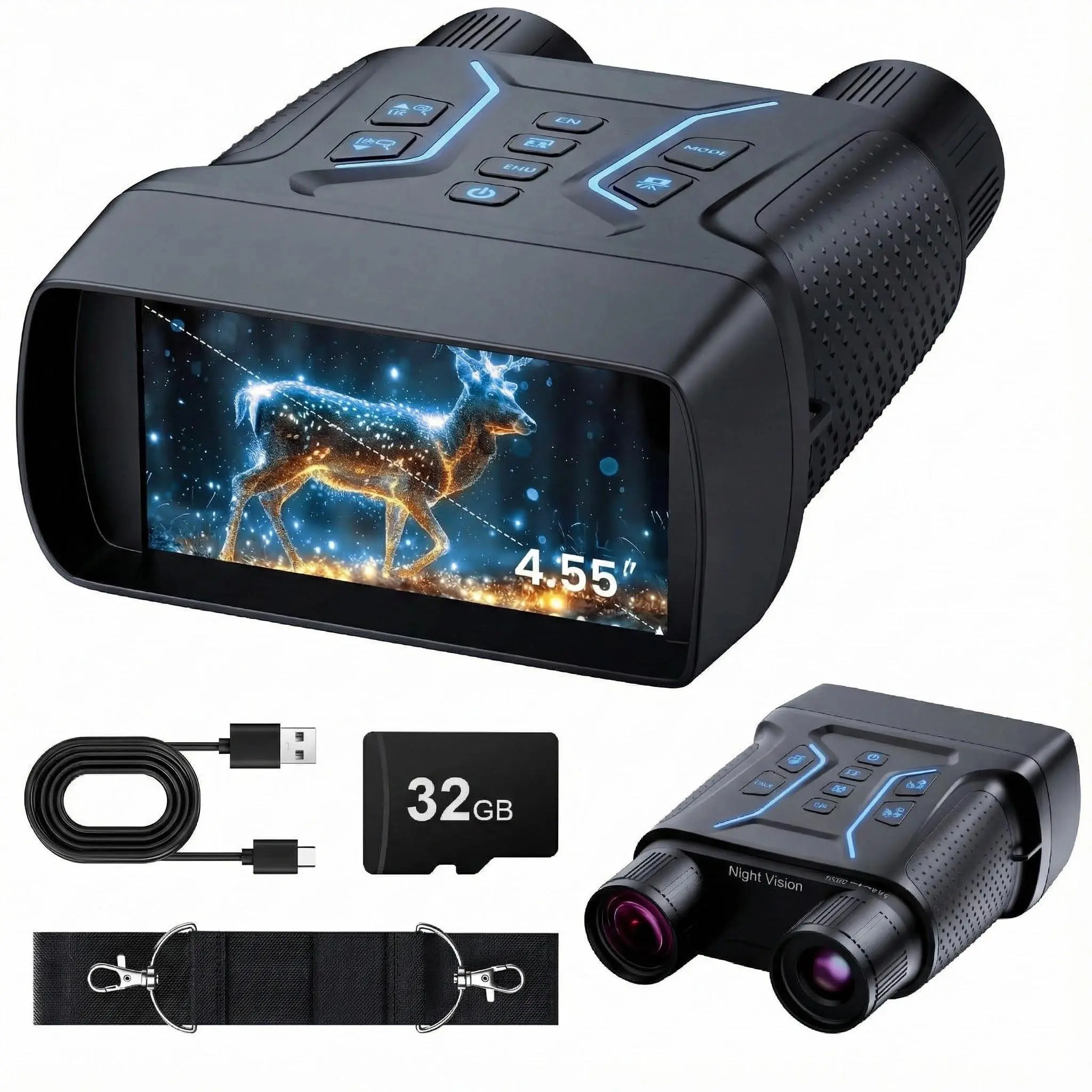 KINKA 4K Night Vision Binoculars for Adults with 4.55" Large Screen 8X Zoom 36MP Photos & Videos 400m Range Rechargeable Includes 32GB SD Card for Hunting Camping & Bird Watching
