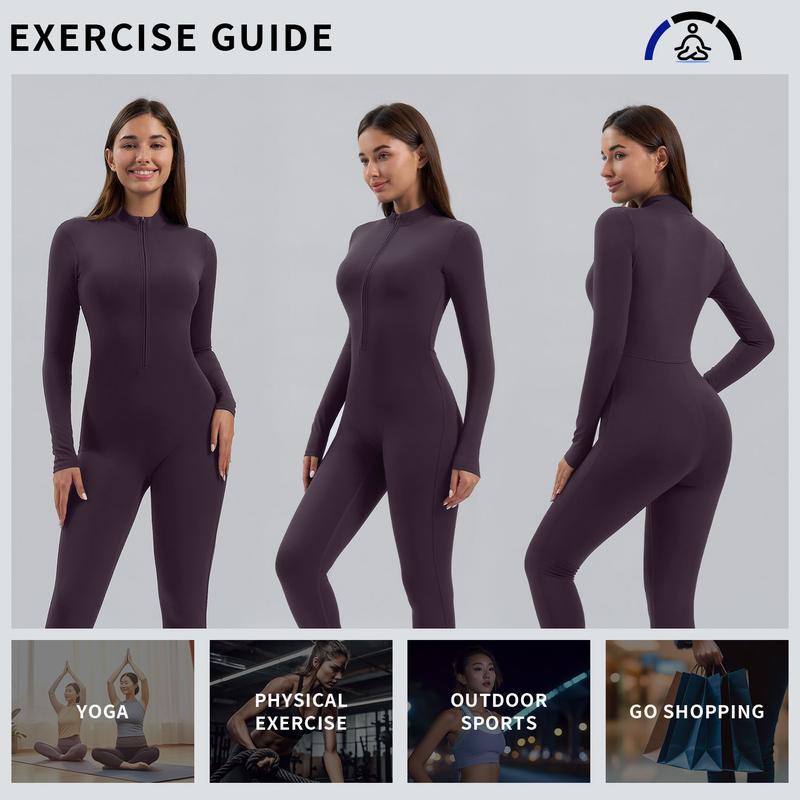 Tenwolf Women's Sports Jumpsuit Autumn Winter Thick Fleece Lined Zippered Slimming Yoga Romper Suitable for Fall/Winter Tenwolf Women's Sports Jumpsuit Autumn Winter Thick Fleece Lined Zippered Slimming Yoga Romper Suitable for Fall/Winter