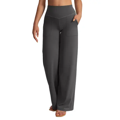 OYV Yoga Pants Women Wide Leg Pants with Pockets High Waist Casual Soft Straight Leg Bottoms