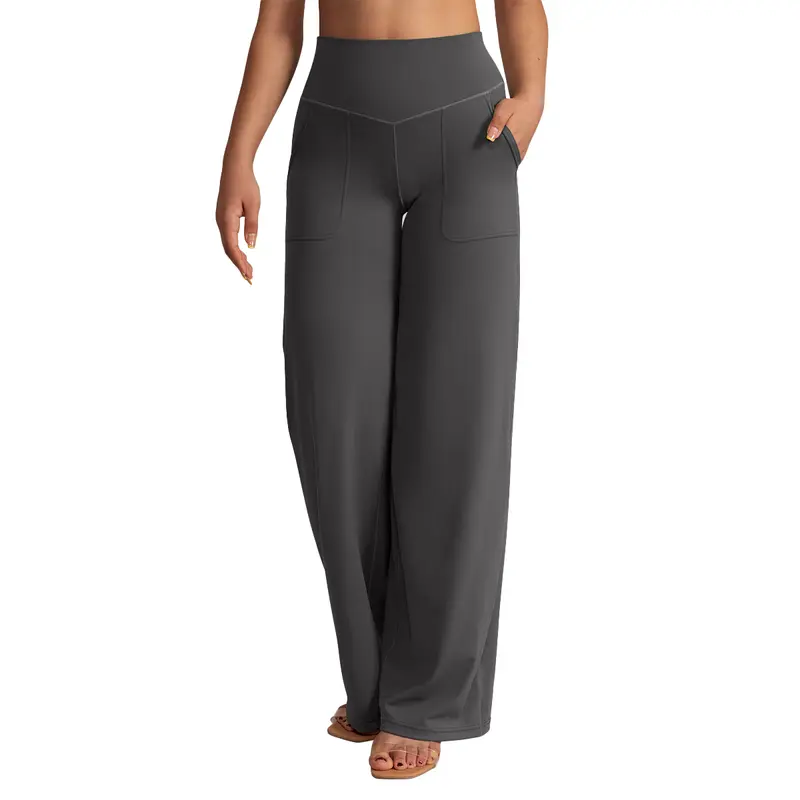 OYV Yoga Pants Women Wide Leg Pants with Pockets High Waist Casual Soft Straight Leg Bottoms