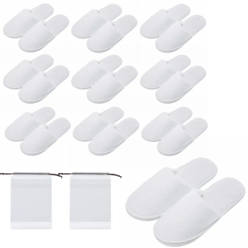 Disposable Coral Fleece Slip-On Footwear with Fleece Texture - 10 Pairs, 2 Storage Bags - for Family Use, Hotels