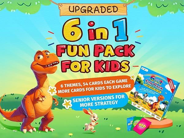 Upgraded Kids Card Games Pack, 6 Decks, Go Fish, Old Maid, Crazy Eights, Memory Match, Slap Jack, War, Playing Cards,